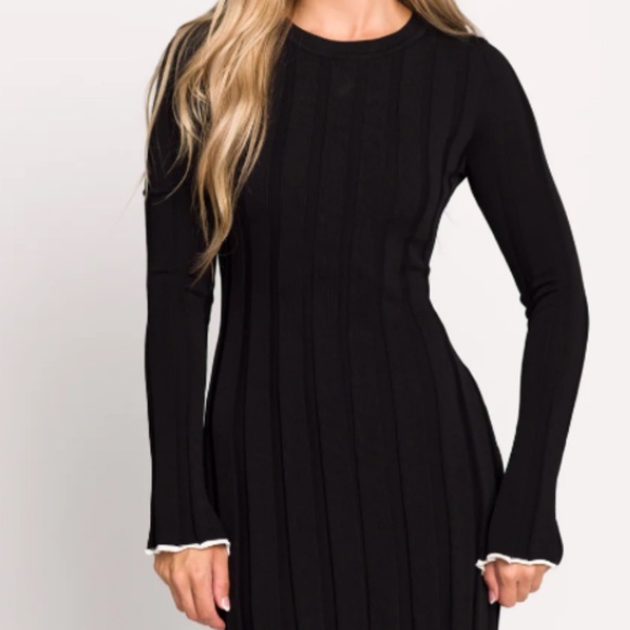 NEW Worth Collective Bentley Ribbed Knit Maxi Dress Black w/ White Trim $108 M/L - Picture 9 of 16